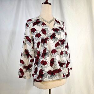 Alfani Petite Floral Poppy Wrap Blouse White Red 4P
